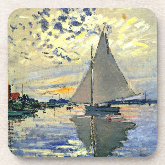 Monet - Sailboat at Le Petit-Gennevilliers Beverage Coaster (Front)