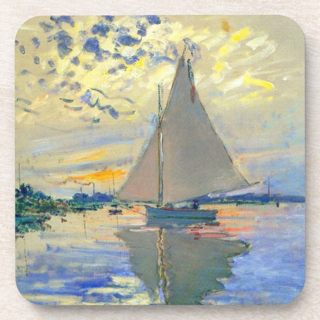 Monet Sailboat at Le Petit-Gennevilliers Beverage Coaster (Front)