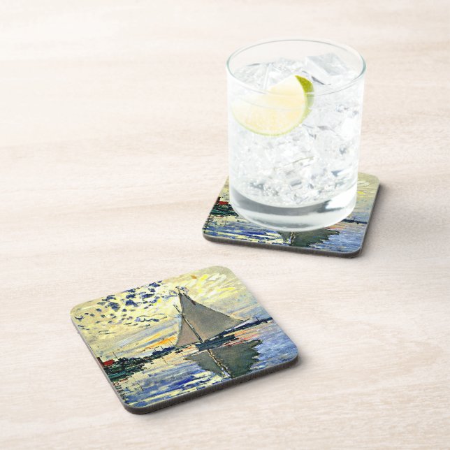 Monet - Sailboat at le Petit Gennevilliers Beverage Coaster (Right Side)