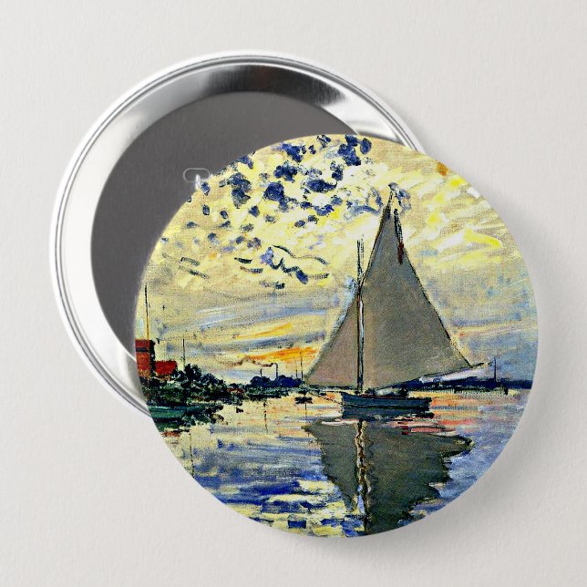 Monet - Sailboat at le Petit Gennevilliers Button (Front & Back)