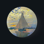 Monet Sailboat at Le Petit-Gennevilliers Button<br><div class="desc">Button featuring Claude Monet’s oil painting Sailboat at Le Petit-Gennevilliers (1874). A serene sailboat sails the waters in Paris,  France. Perfect for lovers of Impressionism and French art collectors!</div>