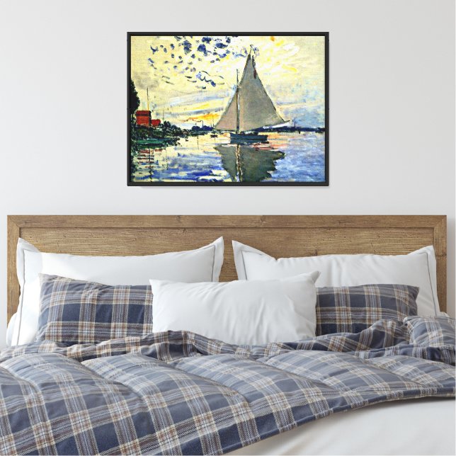 Monet - Sailboat at le Petit Gennevilliers Canvas Print (Insitu(Bedroom))