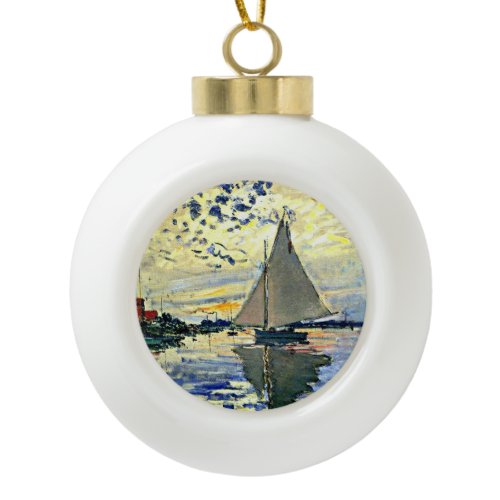 Monet - Sailboat at le Petit Gennevilliers Ceramic Ball Christmas Ornament