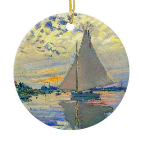 Monet Sailboat at Le Petit-Gennevilliers Ceramic Ornament