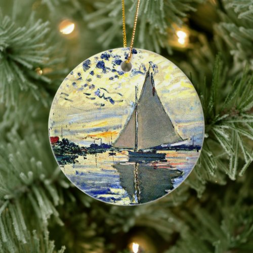Monet - Sailboat at le Petit Gennevilliers Ceramic Ornament