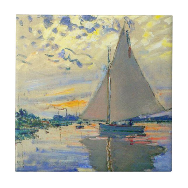 Monet Sailboat at Le Petit-Gennevilliers Ceramic Tile (Front)