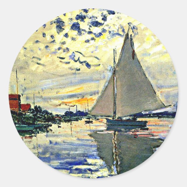 Monet - Sailboat at le Petit Gennevilliers Classic Round Sticker (Front)