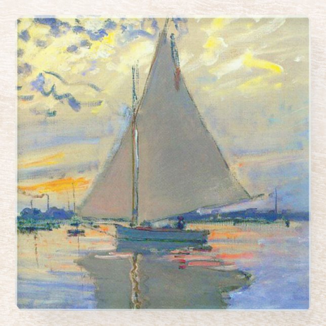 Monet Sailboat at Le Petit-Gennevilliers Glass Coaster (Front)