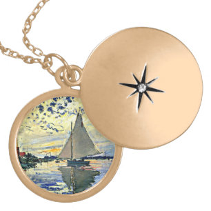Monet - Sailboat at le Petit GENNEVILLIERS Gold Plated Necklace