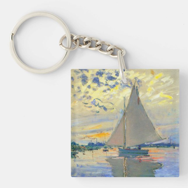 Monet Sailboat at Le Petit-Gennevilliers Keychain (Front)