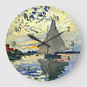 Monet - Sailboat at le Petit Gennevilliers Large Clock