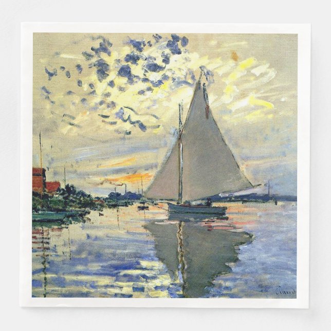 Monet - Sailboat at Le Petit-Gennevilliers Paper Dinner Napkins (Front)