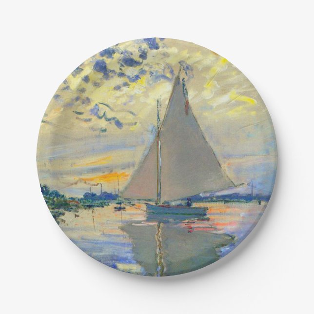 Monet Sailboat at Le Petit-Gennevilliers Paper Plates (Front)