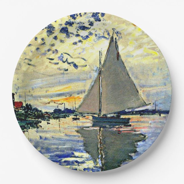 Monet - Sailboat at Le Petit-Gennevilliers Paper Plates (Front)