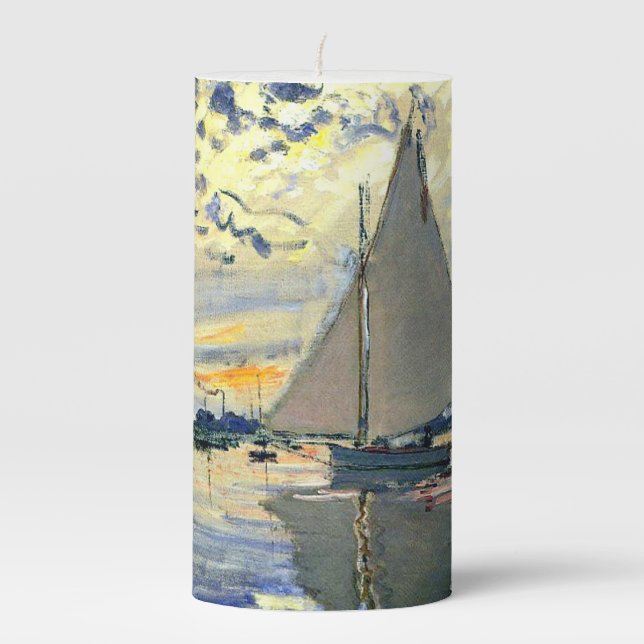 Monet - Sailboat at Le Petit-Gennevilliers Pillar Candle (Front)
