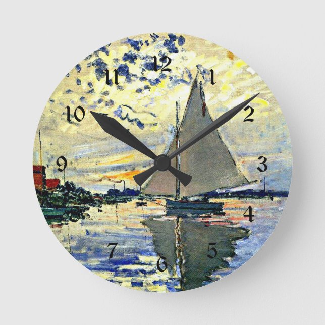 Monet - Sailboat at le Petit Gennevilliers Round Clock (Front)