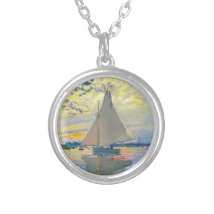 Monet Sailboat at Le Petit-Gennevilliers Silver Plated Necklace