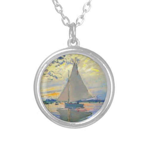 Monet Sailboat at Le Petit_Gennevilliers Silver Plated Necklace