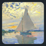 Monet Sailboat at Le Petit-Gennevilliers Square Sticker<br><div class="desc">Stickers featuring Claude Monet’s oil painting Sailboat at Le Petit-Gennevilliers (1874). A serene sailboat sails the waters in Paris,  France. Perfect for lovers of Impressionism and French art collectors!</div>