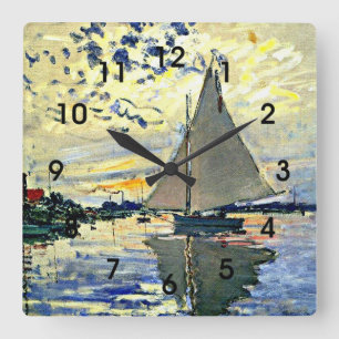 Monet - Sailboat at le Petit Gennevilliers Square Wall Clock