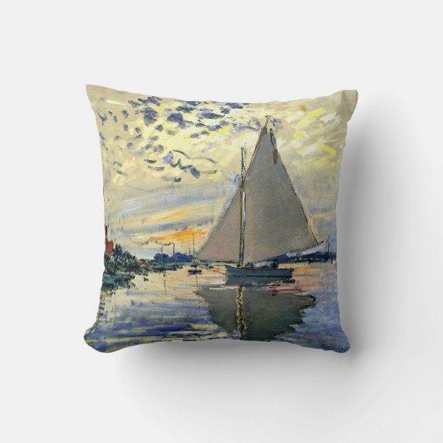 Monet - Sailboat at Le Petit-Gennevilliers Throw Pillow (Front)