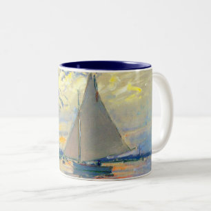 Monet Sailboat at Le Petit-Gennevilliers Two-Tone Coffee Mug