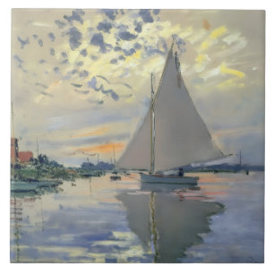 Monet Sailboat French Impressionism Classic Art Ceramic Tile