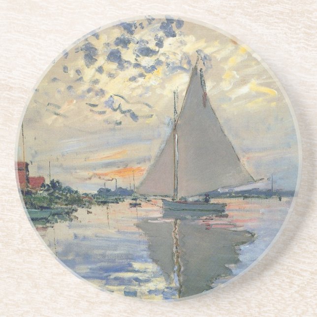 Monet Sailboat French Impressionism Classic Art Drink Coaster (Front)