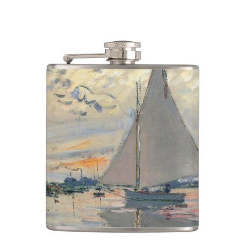Monet Sailboat French Impressionism Classic Art Hip Flask
