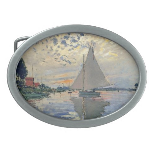 Monet Sailboat French Impressionism Classic Art Oval Belt Buckle