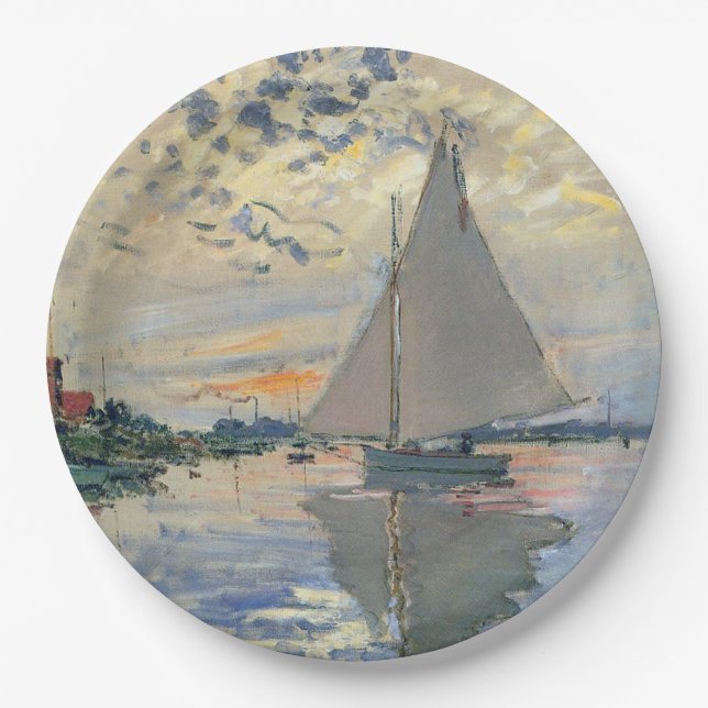 Monet Sailboat French Impressionism Classic Art Paper Plates (Front)