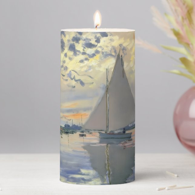 Monet Sailboat French Impressionism Classic Art Pillar Candle (In Situ)