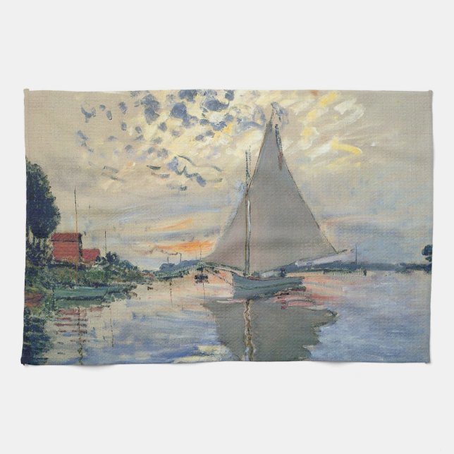Monet Sailboat French Impressionism Classic Art Towel (Horizontal)