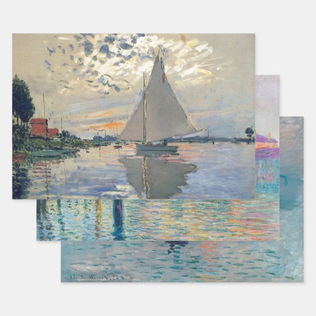 Monet Sailboat French Impressionism Classic Art Wrapping Paper Sheets (Set)