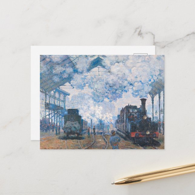 Monet - Saint-Lazare Station, Arrival of Train Holiday Postcard (Front/Back In Situ)