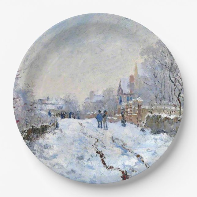 Monet - Snow Scene at Argenteuil Paper Plates (Front)