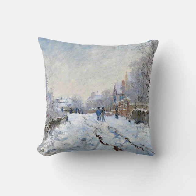 Monet - Snow Scene at Argenteuil Throw Pillow (Front)
