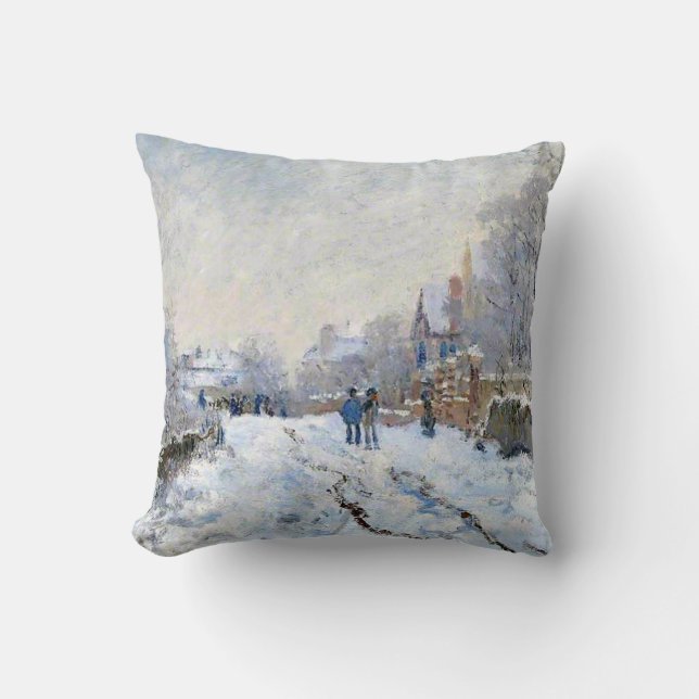 Monet - Snow Scene at Argenteuil Throw Pillow (Front)