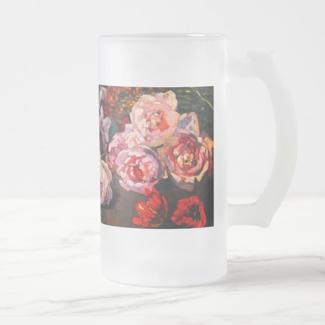 Monet Spring Flowers Frosted Glass Beer Mug (Right)
