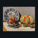Monet - Still Life with Melon Postcard<br><div class="desc">Still Life with Melon by French Impressionist artist,  Claude Monet,  1872</div>