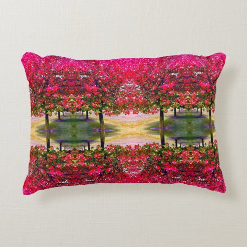 Monet style pink Autumn landscape pink leaves    Accent Pillow