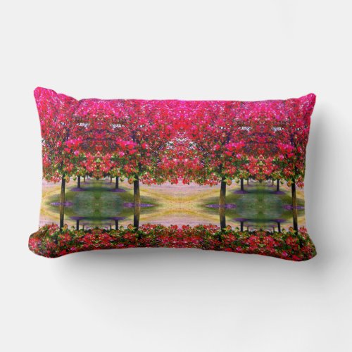 Monet style pink Autumn landscape pink leaves    Lumbar Pillow