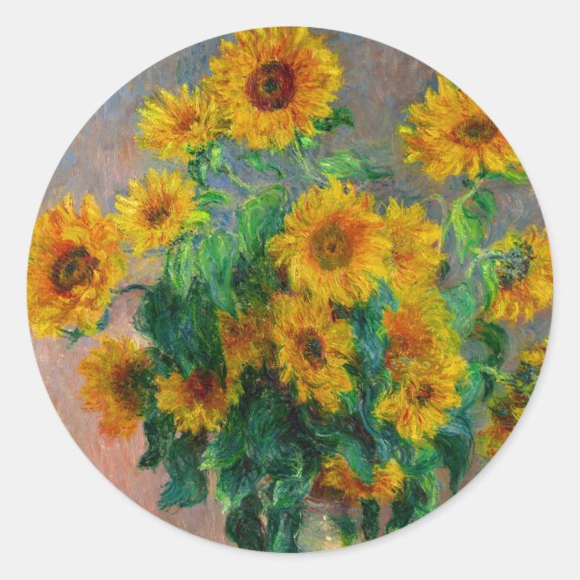 Monet Sunflowers Classic Round Sticker (Front)