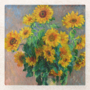 Monet Sunflowers Glass Coaster