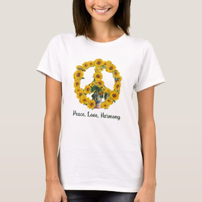 Monet Sunflowers Peace Sign with Quote Design T-Shirt (Front)