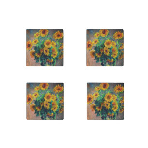 Monet Sunflowers Stone Magnet