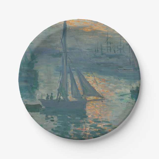 Monet Sunrise Marine Impressionism Painting Paper Plates (Front)