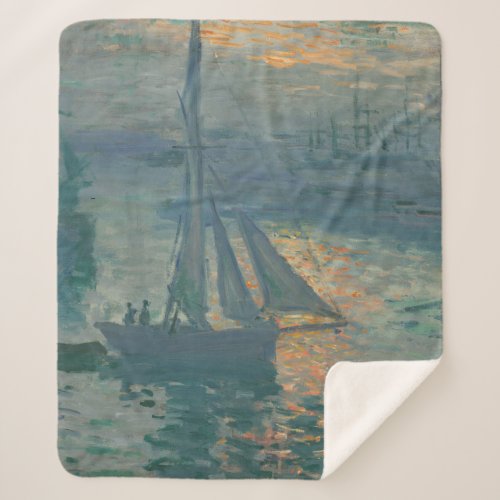 Monet Sunrise Marine Impressionism Painting Sherpa Blanket