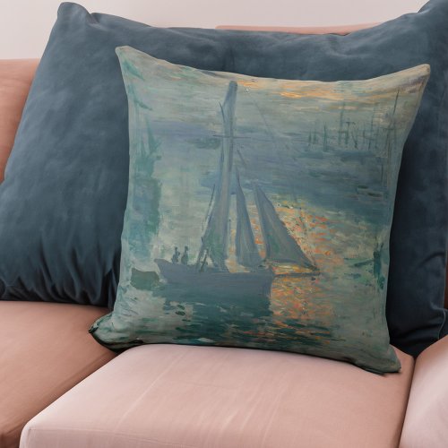 Monet Sunrise Marine Impressionism Painting Throw Pillow