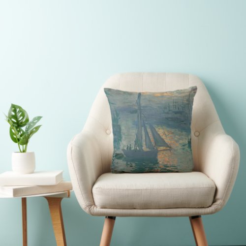 Monet Sunrise Marine Impressionism Painting Throw Pillow